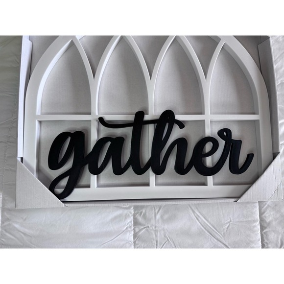 Gather Cursive Wall Cutout Sign Wall Hanging Decor Farmhouse 17.5 X 21 Wood New - Picture 4 of 4